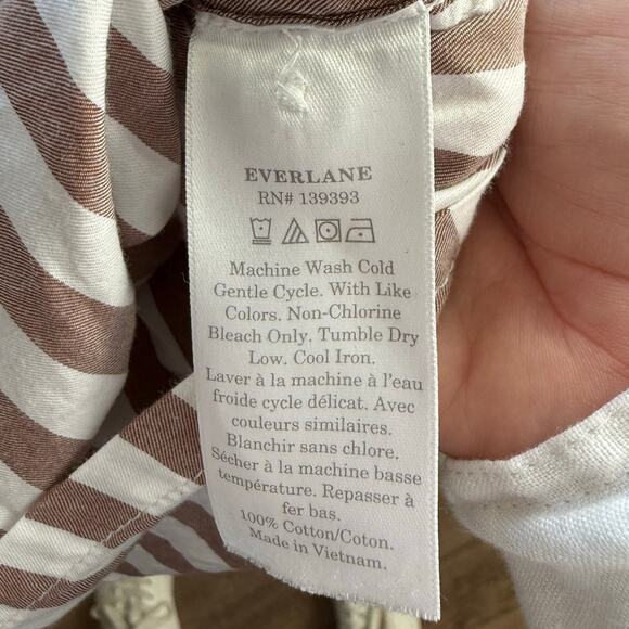 Everlane 100% Cotton Button-Up Blouse Striped Brown / White Size XL Casual Work - Picture 7 of 9